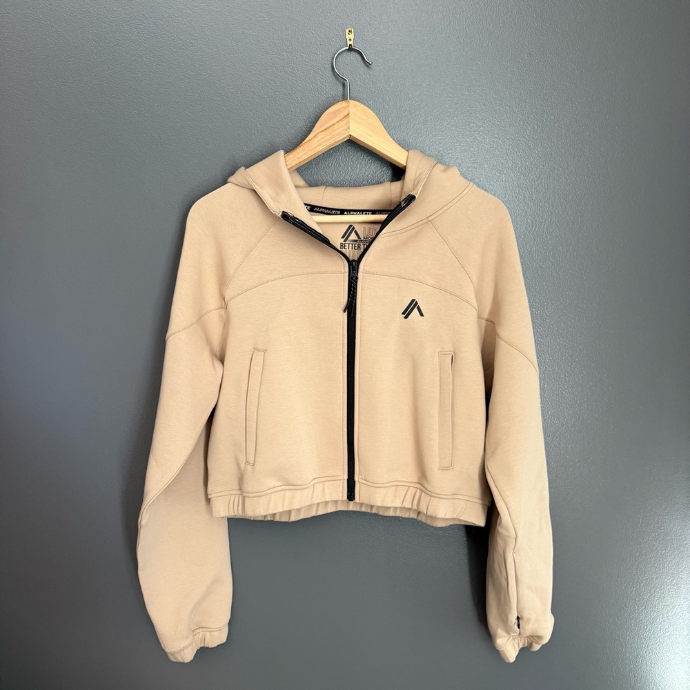 Alphalete Women Elements Cropped Full Zip Jacket in Tan Size Large NWT